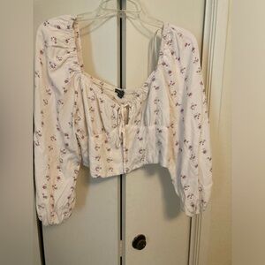 Wild Fable Floral Crop Top with Balloon Sleeves